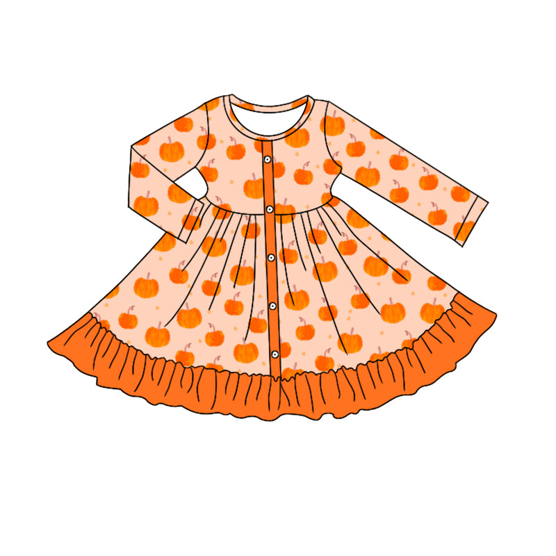 7.1 custom each style moq 5eta 4-6week Sibling Sister pumpkin orange baby girls sets and dress and rompers match family design