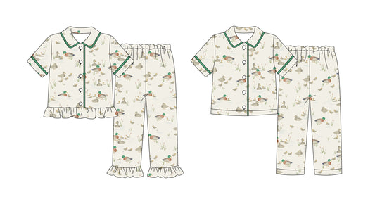 25.9.26 custom each style moq 8 eta 6-8week Sibling Sisters duck baby girl long sleeve pants sets 2 match family design
