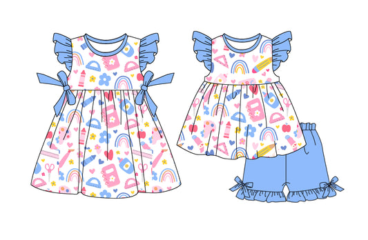 25.12.23 custom each style moq 5 eta 6-8week Sibling Sister penci love baby short sleeve shorts sets and dress match design