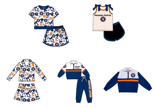Custom moq 5 mix size milk silk summer teams Navy Blue Girls Polka Dot Top Shorts Set Top Skirt Short Set Zipper Pullover Jogger Pants Set Pullover Tops