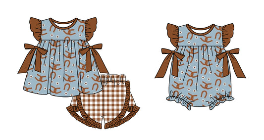 3.26 custom each style moq 5eta 4-6week Sibling Sister baby girl short sleeve shorts sets and romper match design