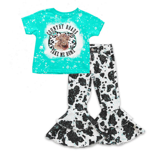 9.24 custom each style moq 5eta 4-6week baby girls clothes cow short sleeve pants sets