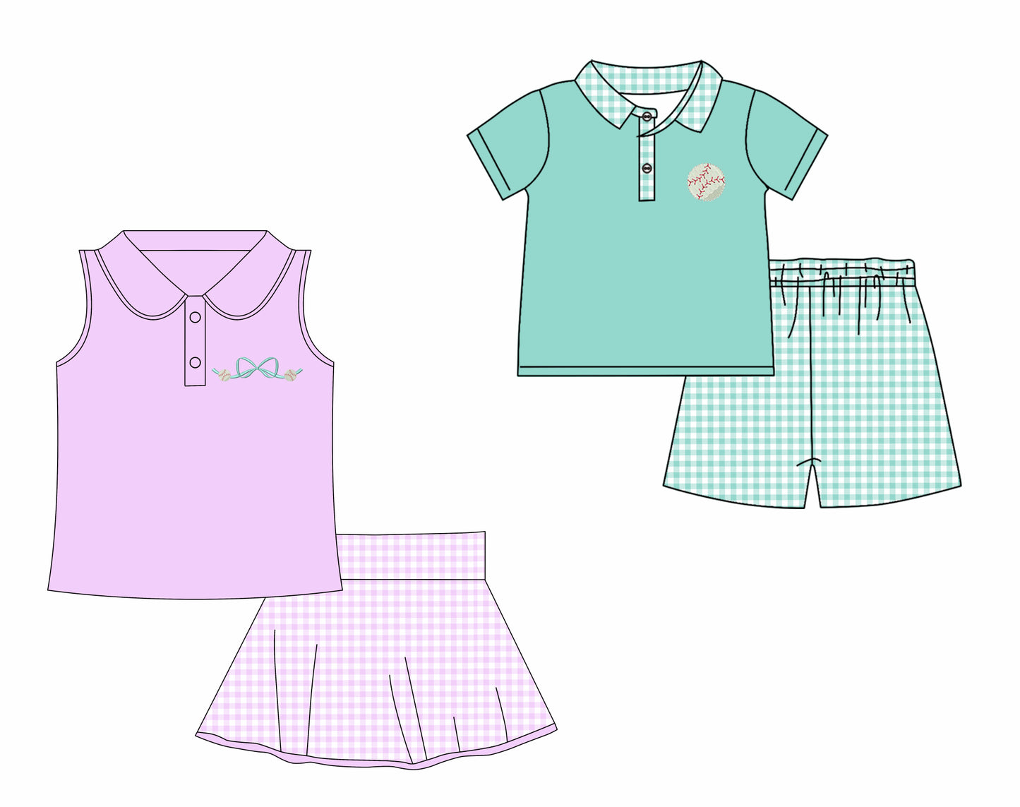 12.19 custom each style moq 5eta 4-6week Sibling Sister bow baseball baby girls short sleeve shorts sets 1 and sets 2 match design