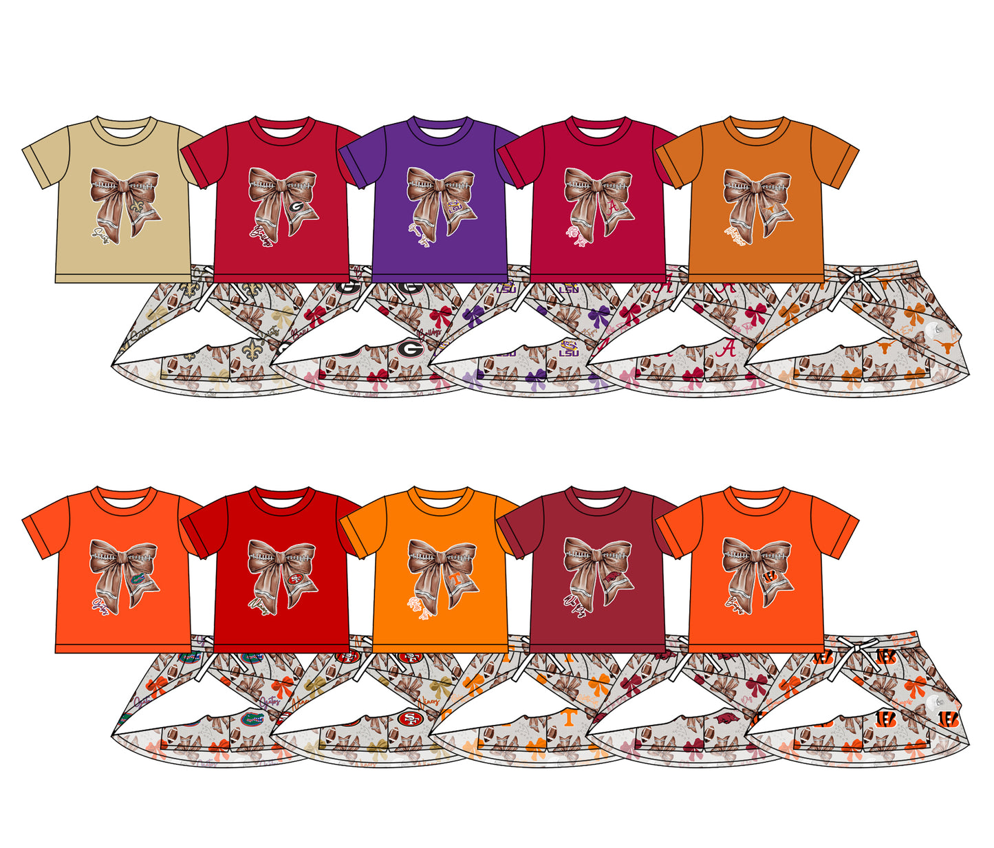 26.1.14 custom each style moq 5 eta 6-8week Sibling Sisters baby girl clothes team bow short sleeve skirts sets 10 match family design
