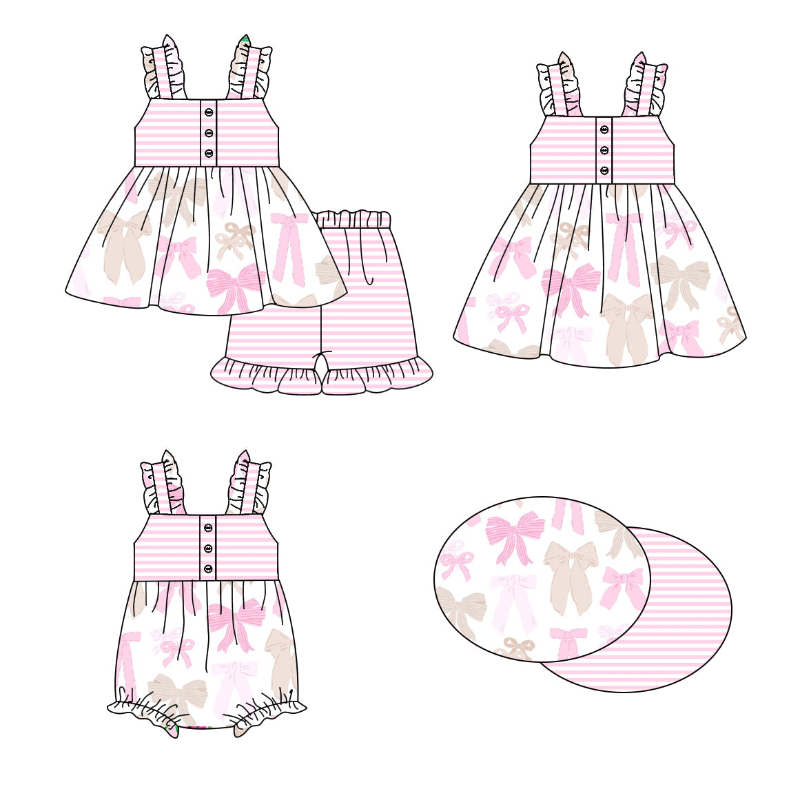 1.16 custom each style moq 5eta 4-6week Sibling Sisters bow baby girl short sleeve shorts sets and dress and rompers match family design