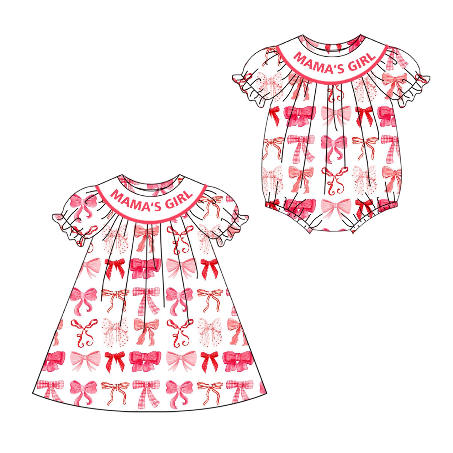 4.19 custom each style moq 5eta 4-6week Sibling Sisters MAMA GIRL bow baby girl short sleeve dress and rompers match family design