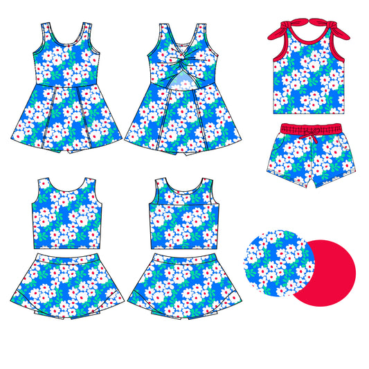 3.22 custom each style moq 5eta 4-6week Sibling Sister floral baby girls clothes Short sleeve shorts sets and yoga dress 1 and dress 2 match family design