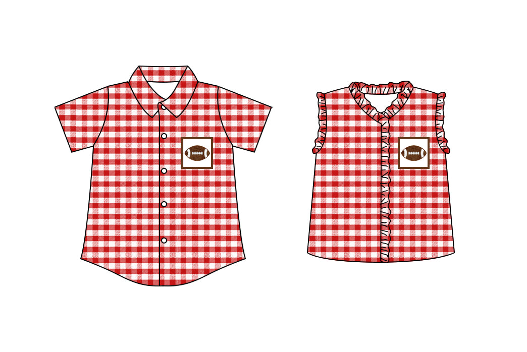 25.10.23 custom each style moq 5 eta 6-8 week Sibling Sister rugby red baby girl boy short sleeve top 2 match family design