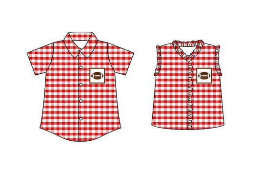 25.10.23 custom each style moq 5 eta 6-8 week Sibling Sister rugby red baby girl boy short sleeve top 2 match family design