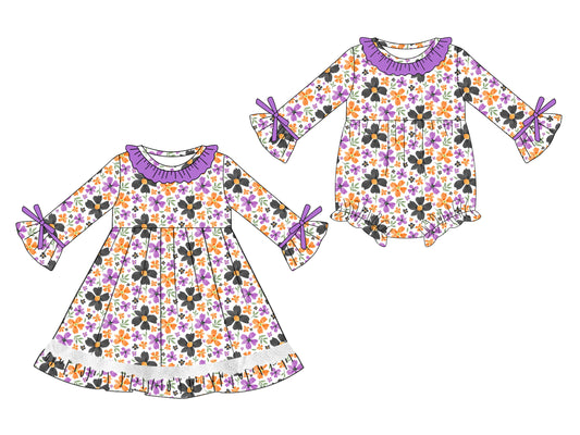 25.5.10 custom each style moq 5eta 4-6week Sibling Sisters floral baby girl long sleeve dress and rompers match family design
