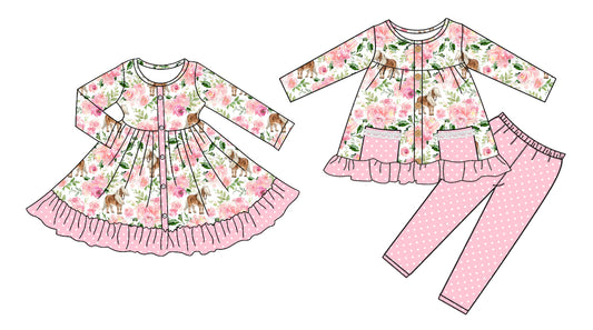 25.6.3 custom each style moq 5eta 4-6week Sibling Sisters floral baby girl long sleeve pants sets and dress match family design