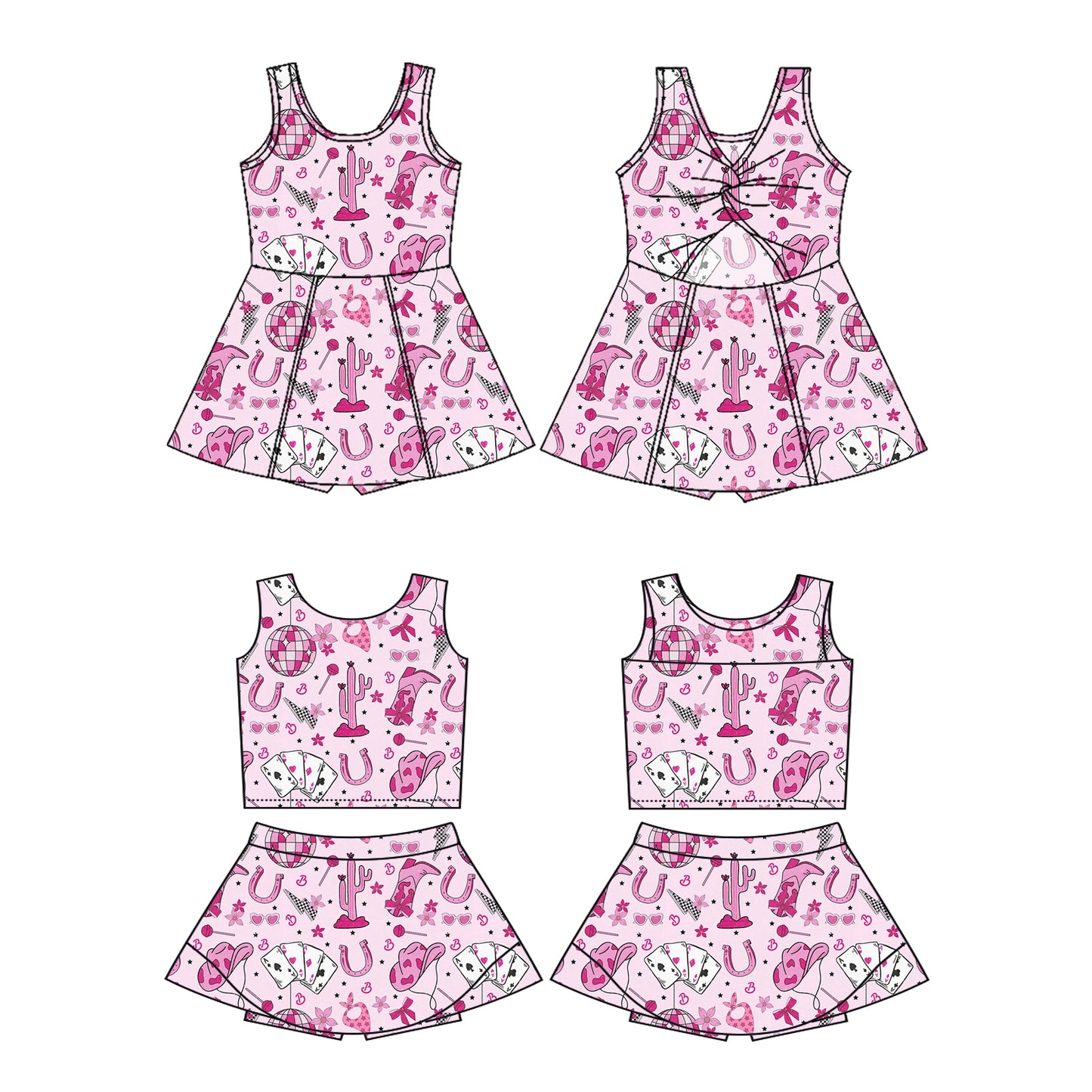 4.24 custom each style moq 5eta 4-6week Sibling Sister boot hat catcus baby girls clothes Short sleeve yoga dress 1 and dress 2 match family design