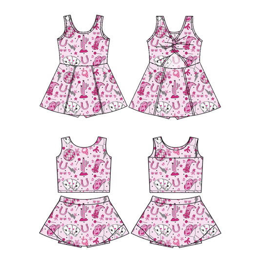 4.24 custom each style moq 5eta 4-6week Sibling Sister boot hat catcus baby girls clothes Short sleeve yoga dress 1 and dress 2 match family design