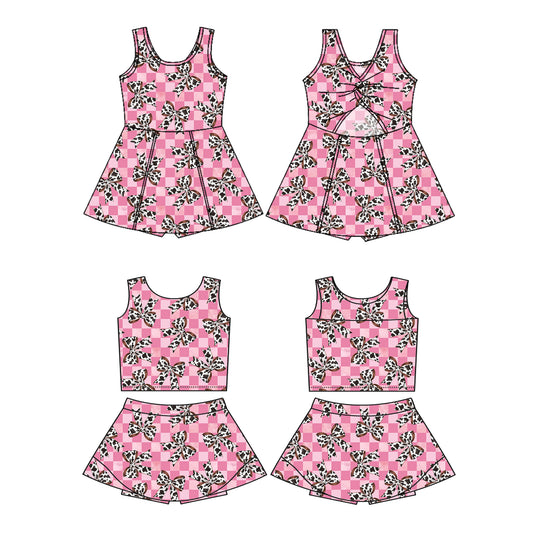 3.18 custom each style moq 5eta 4-6week Sibling Sister bow baby girls clothes Short sleeve yoga dress 1 and dress 2 match family design