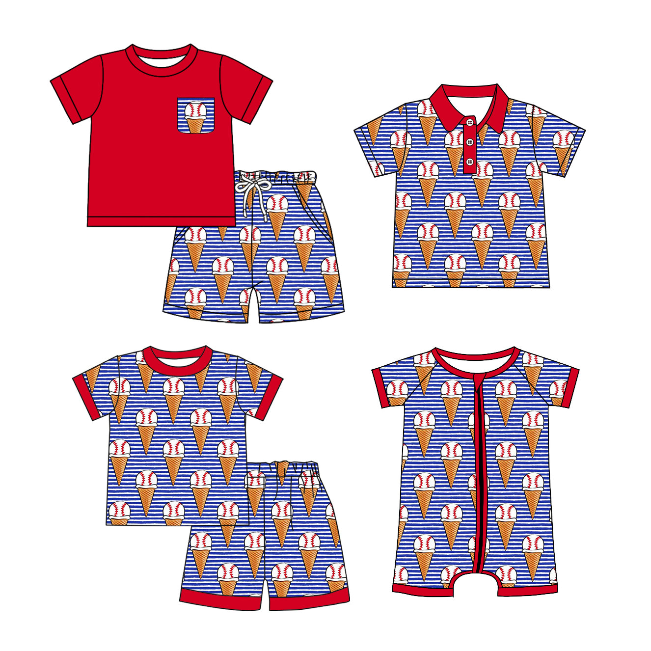 12.26 custom each style moq 5eta 4-6week Sibling Sister ice cream baseball baby girl sets 1 and sets 2 and boy rompers and top match family design
