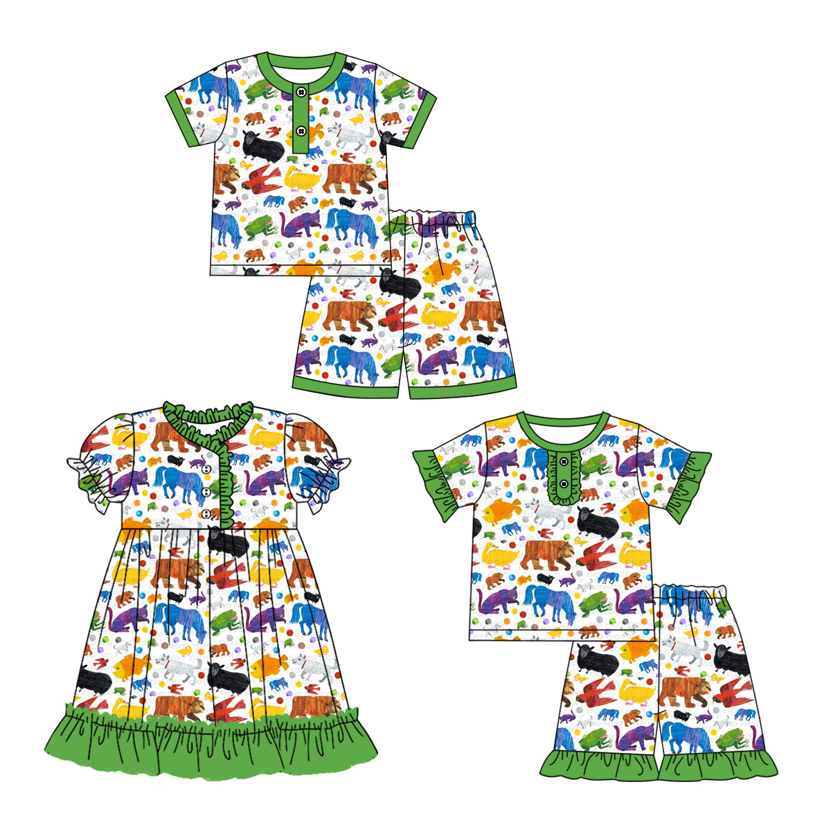 2.27 custom each style moq 5eta 4-6week Sibling Sister animal baby girl sets and sets 2 and dress match family design