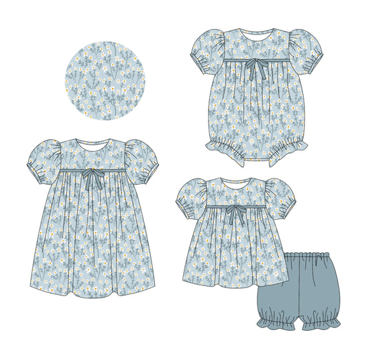 25.5.23 custom each style moq 5eta 4-6week Sibling Sisters floral baby girl short sleeve shorts sets and dress and rompers match family design