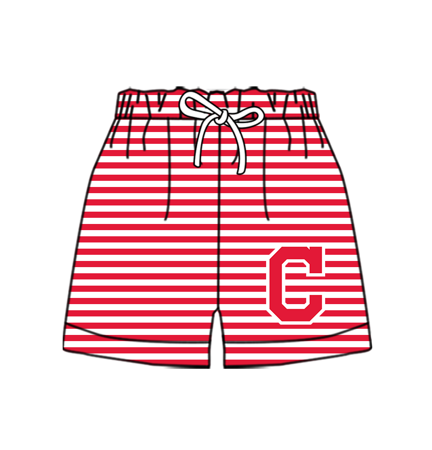 Custom moq 5 mix size milk silk summer teams Baby Red Striped Drawstring Shorts for Children Elastic Waist Kids Summer Shorts