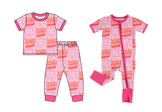 12.7 custom each style moq 5eta 4-6week Sibling Sister EASTER BUNNY baby girls short sleeve sets and rompers match design