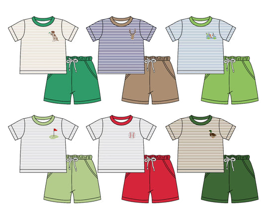 12.5 custom each style moq 5eta 4-6week Sibling Sister striepd baby boy  short sleeve shorts fish sets 1 and easter sets 2 and set 3 match design