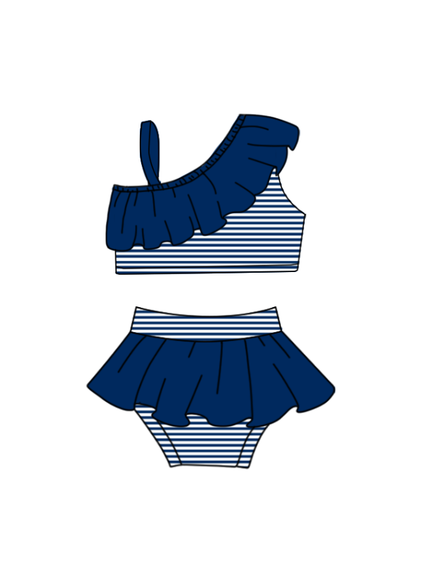 Custom moq 5 mix size milk silk summer teams baby girl boys clothes Navy Blue Two-Piece Swimsuit Set One Piece Swimsuits boy swim trunks