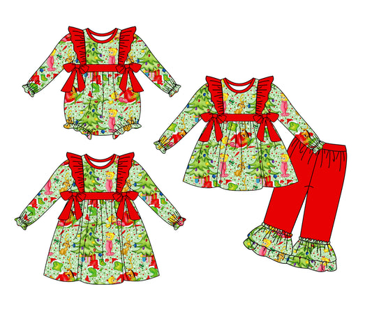 25.8.14 custom each style moq 5eta 4-6week Sibling Sisters Christmas baby girl long sleeve pants sets and dress and rompers match family design