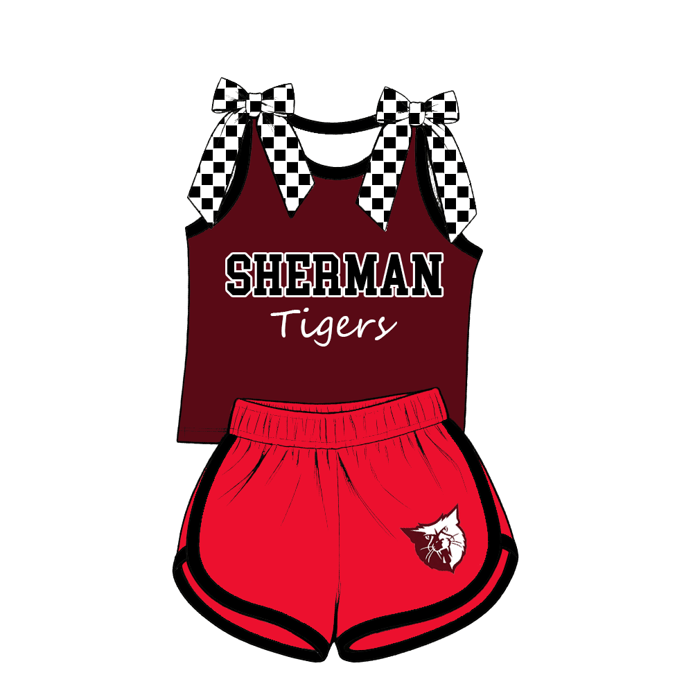 custom moq 5 mix size MSD070407 Baby Girls Bow Sleeveless Tank Top And Elastic Waist Shorts Set