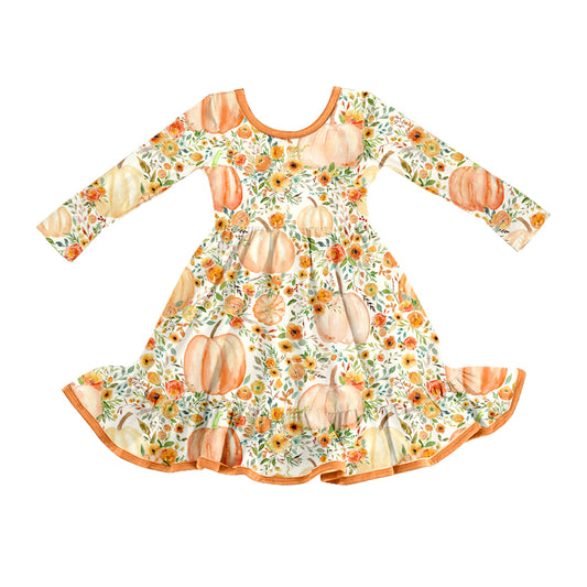 25.8.1 custom each style moq 5 eta 4-6week Sibling Sisters pumpkin floral baby girl long sleeve dress