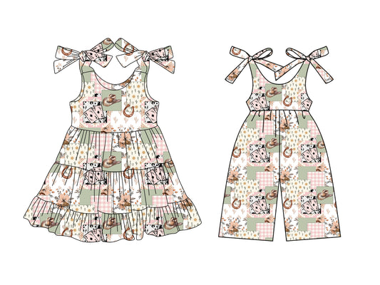 3.25 custom each style moq 5eta 4-6week Sibling Sister hat Baby girl short sleeve dresses and jumpsuit match design