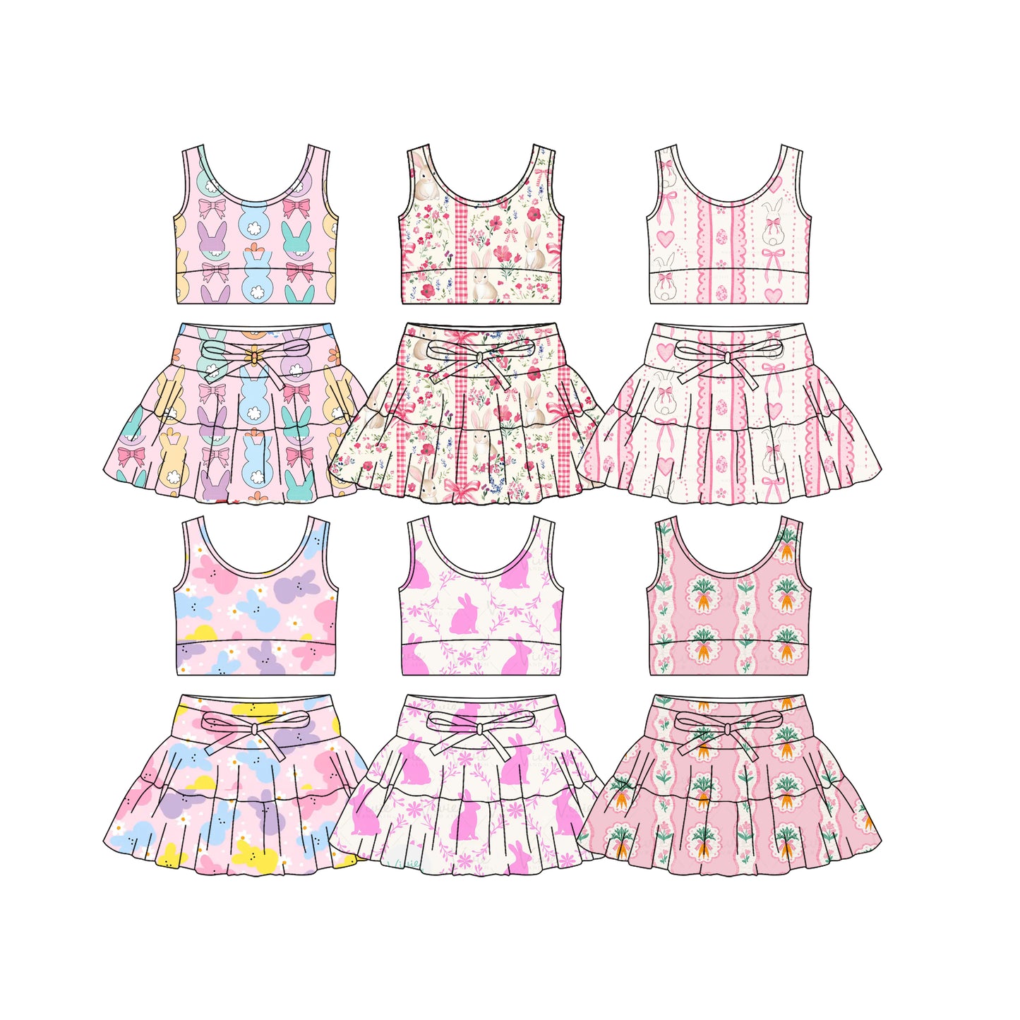 25.12.27 custom each style moq 5 eta 6-8week Sibling Sisters baby girl clothes sleeveless skirts sets 6 match family design