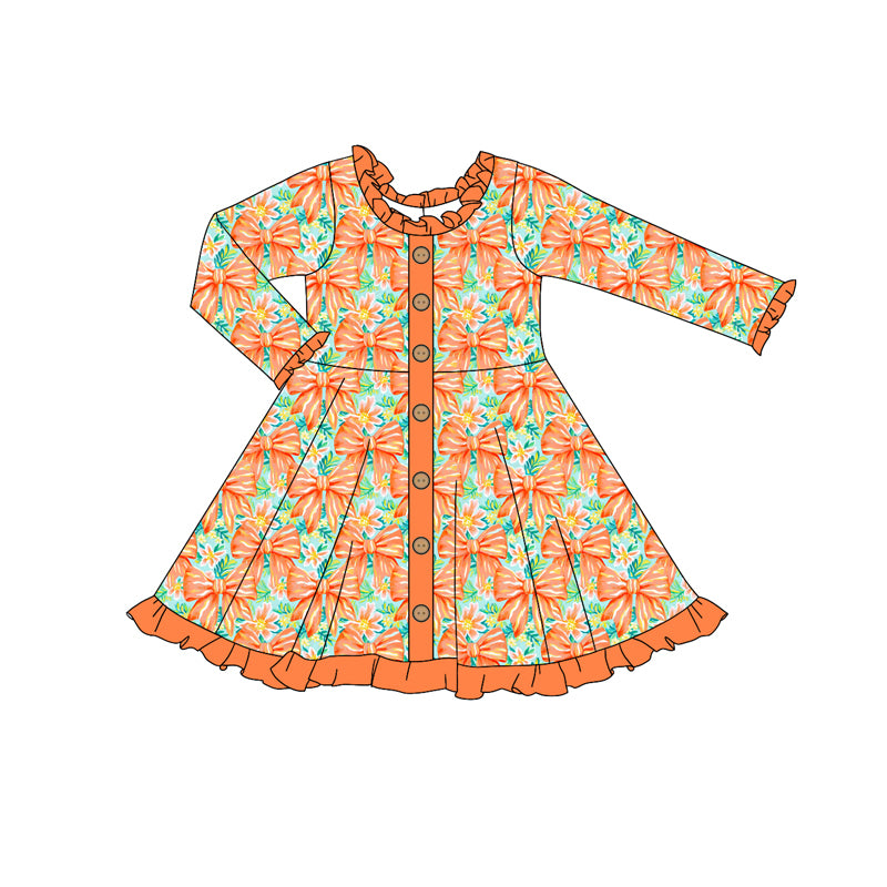 9.16 custom each style moq 5eta 4-6week Sibling Sister bow orange baby girl sets and dress and rompers match family design