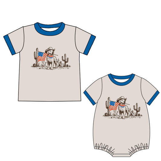 4.21 custom each style moq 5eta 4-6week Sibling Sister dog flag baby boy short sleeve rompers and top match family design