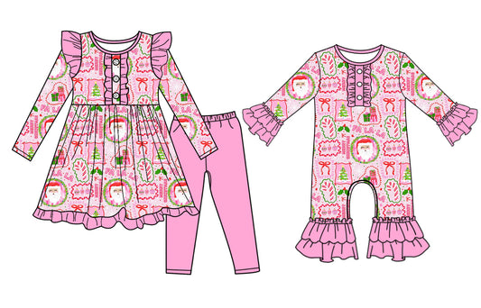 25.7.2 custom each style moq 5eta 4-6week Sibling Sisters Christmas bow baby girl long sleeve pants sets and rompers match family design