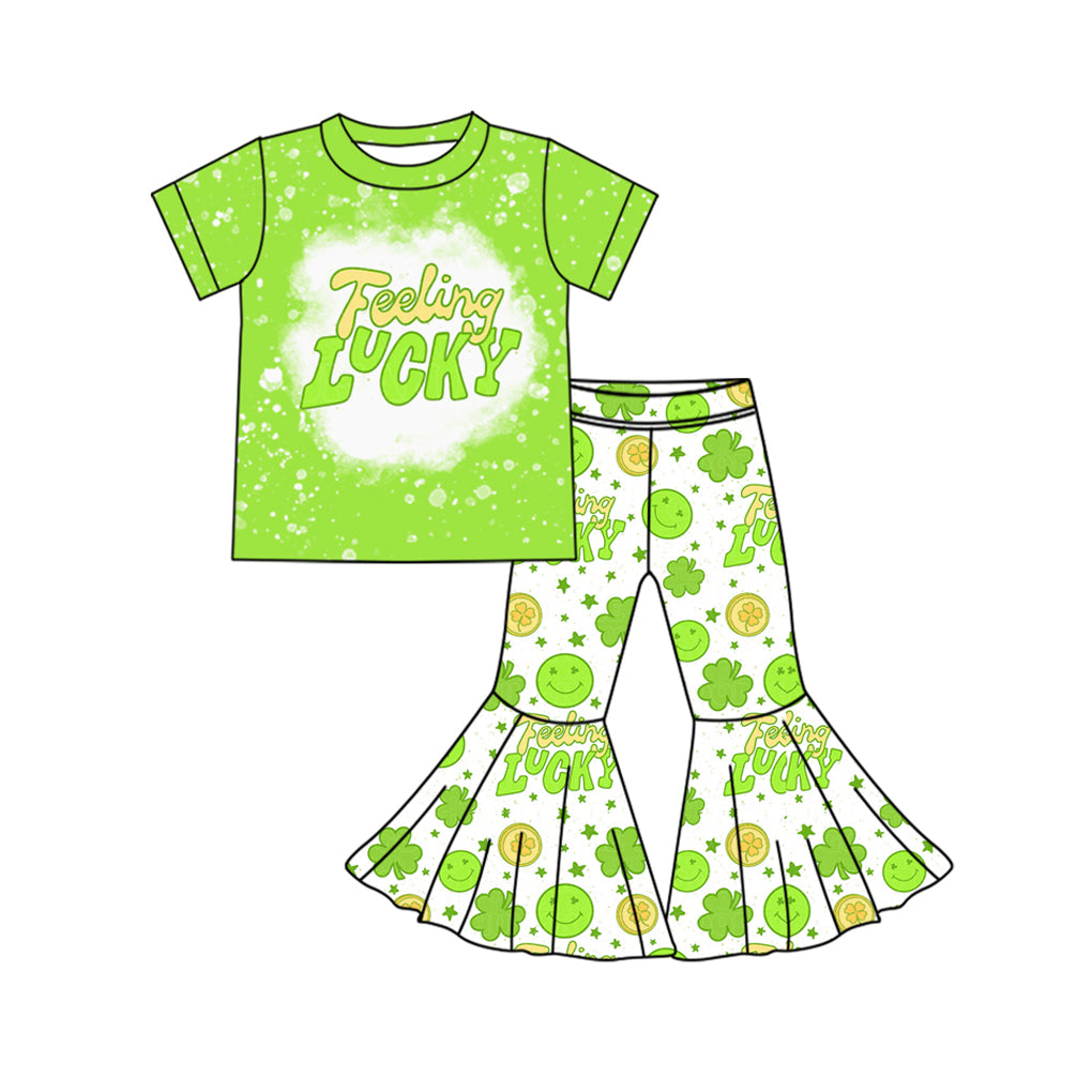 10.18 custom each style moq 5eta 4-6week Sibling Sister LUCKY Four Leaf Clover bright green baby girl sets and dress and rompers match family design