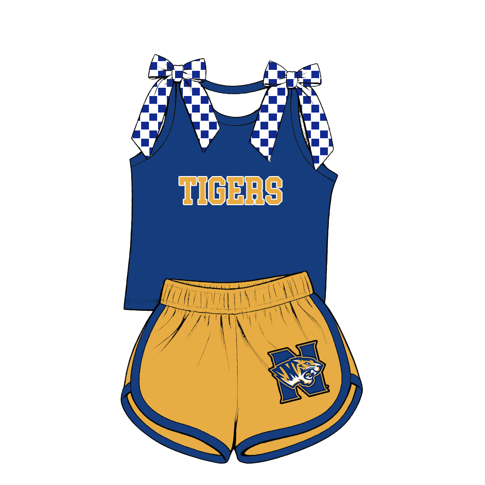 custom moq 5 mix size MSD070907 Baby Girls Bow Sleeveless Tank Top And Elastic Waist Shorts Casual Outfit