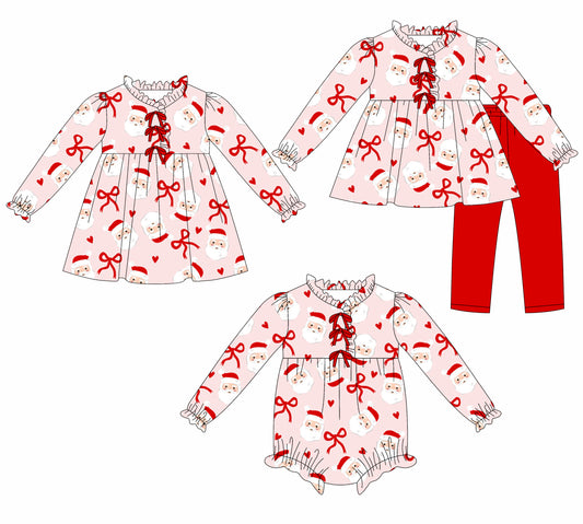 25.7.23 custom each style moq 5eta 4-6week Sibling Sisters Christmas bow baby girl long sleeve pants sets and dress and rompers match family design