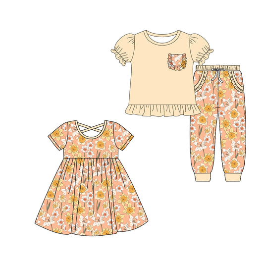 4.30 custom each style moq 5eta 4-6week Sibling Sister floral baby girl pants sets and dress match family design