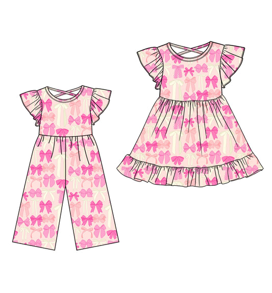 25.12.24 custom each style moq 5 eta 6-8week Sibling Sister bow baby short sleeve dress and jumpsuit match design