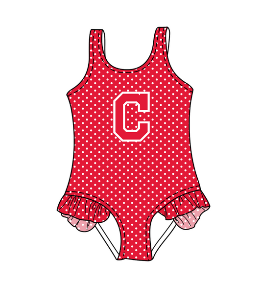 Custom moq 5 mix size milk silk summer teams Red Baby Girl Sleeveless Polka Dot Lace Onesie Swimsuit Cute Summer Beachwear for Little Girls