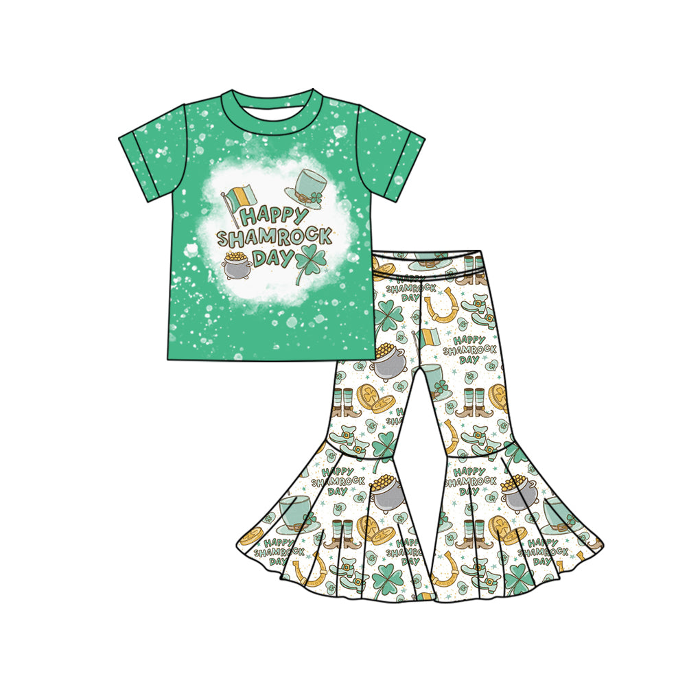 10.17 custom each style moq 5eta 4-6week Sibling Sister HAPPY SHAMROCK DAY green baby girl sets and dress and rompers match family desig