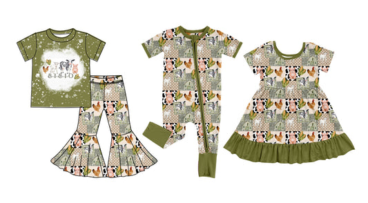 25.7.4 custom each style moq 5eta 4-6week Sibling Sisters animal baby girl long sleeve pants sets and dress and rompers match family design