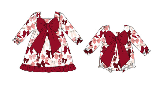 25.9.13 custom each style moq 5eta 6-8week Sibling Sisters bow baby girl long sleeve dress and rompers match family design