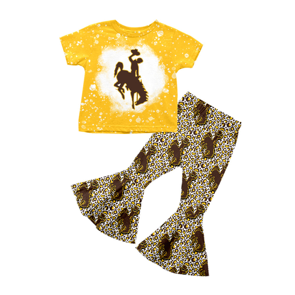 10.22 custom each style moq 5eta 4-6week Sibling Sister leopard riding horse yellow baby girls sets and dress match family design