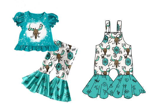 25.10.9 custom each style moq 8 eta 6-8week Sibling Sisters cow head baby girl short sleeve shorts sets and jumpsuit match family design
