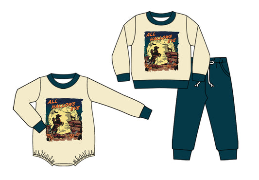 25.6.10 custom each style moq 5eta 4-6week Sibling Sisters riding horse baby boy long sleeve pants sets and rompers match family design