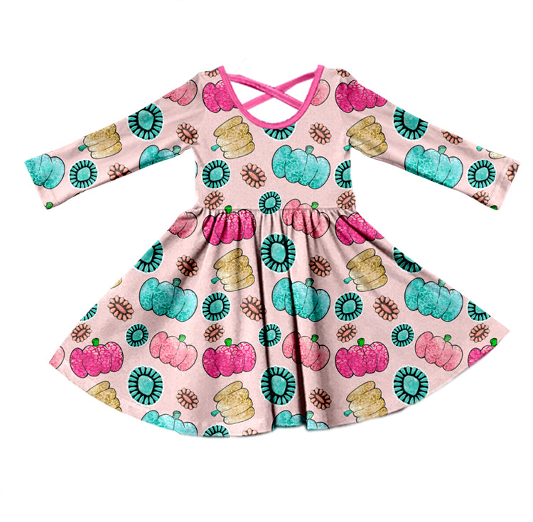 5.29 custom each style moq 5eta 4-5week Sibling Sister Halloween pumpkin pink girls outfits dress and baby romper and jumpsuit match family design