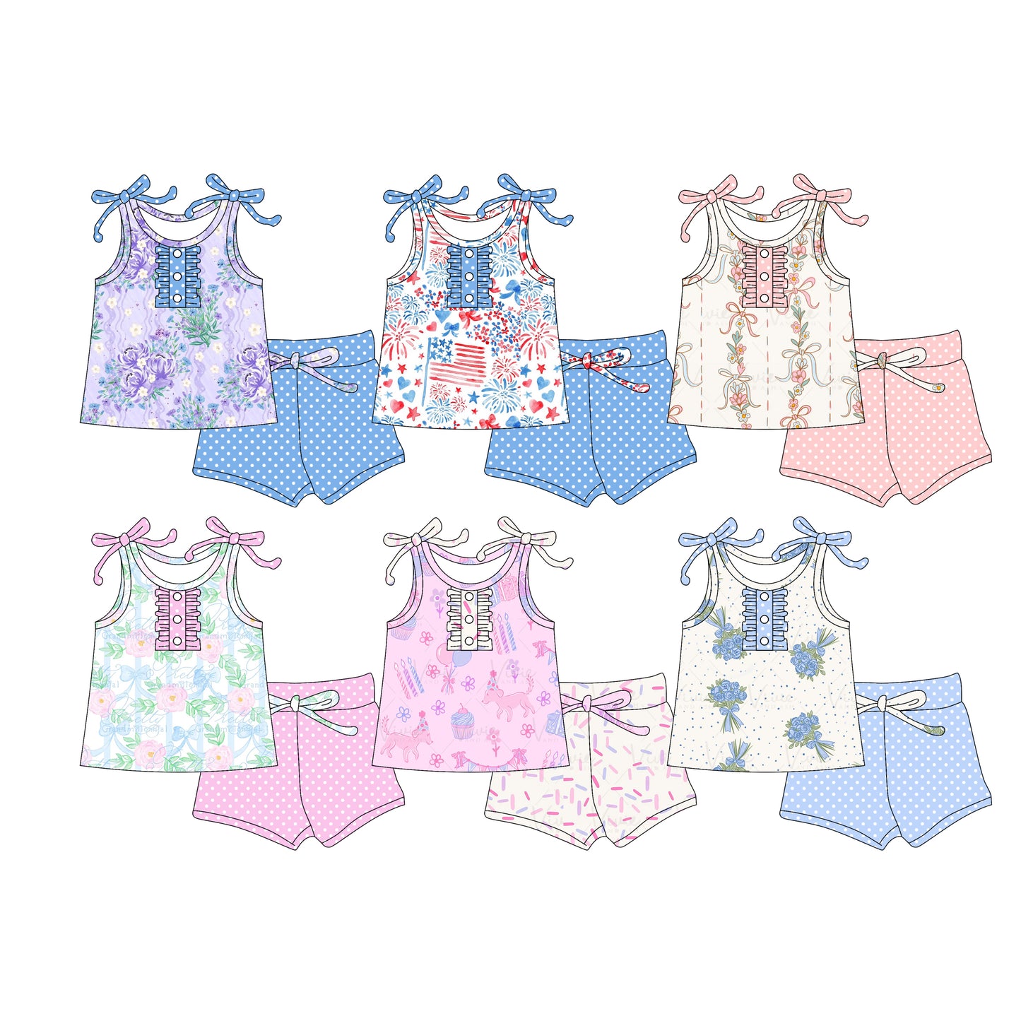 3.4 custom each style moq 5eta 4-6week Sibling Sister baby girls short sleeve set and set 6 match design