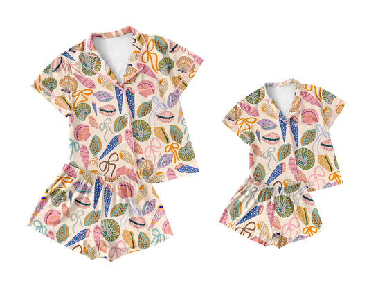 3.12 custom each style moq 5eta 4-6week Sibling Sister bow short sleeve shorts sets and adult sets match design