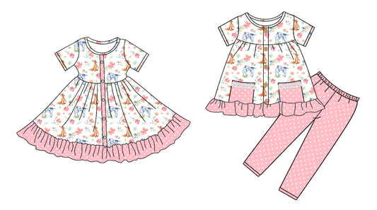 25.5.16 custom each style moq 5eta 4-6week Sibling Sister floral baby girl pants sets and dress match family design
