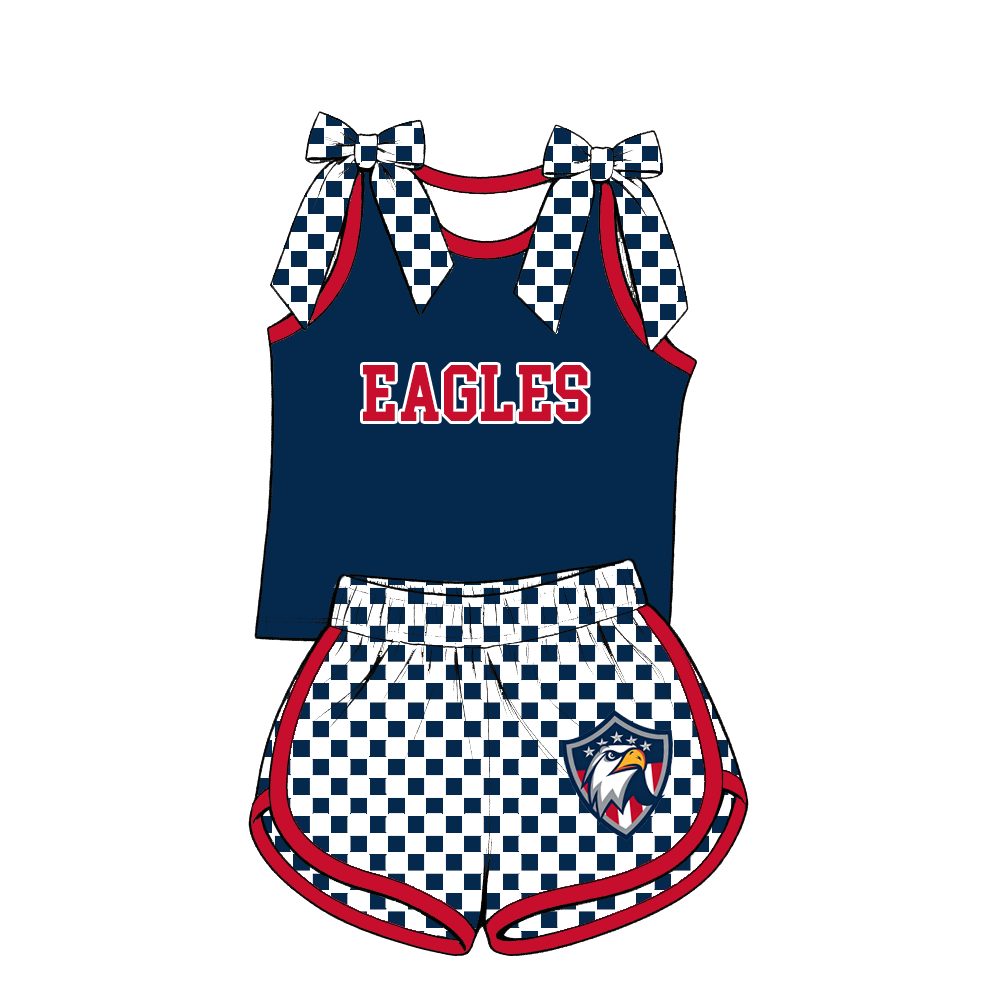 custom moq 5 mix size MSD071007 Baby Girls Bow Sleeveless Tank Top Elastic Waist Shorts Team Casual Outfit
